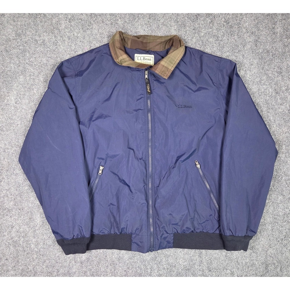 L.L. Bean Three Season Bomber Jacket Mens XL Blue Plaid Collar Windbreaker